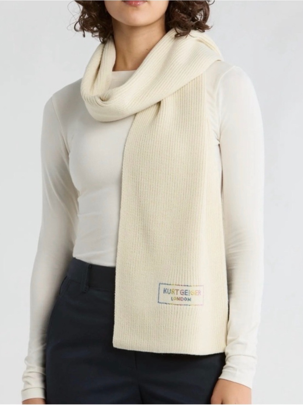 Kurt Geiger London Cream Ribbed Scarf like new